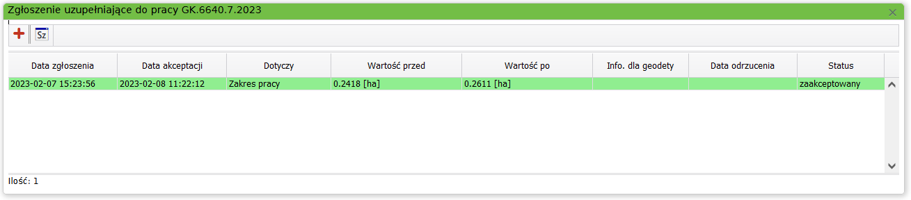 Widok okna listy zgłoszeń uzupełniających do pracy Widok okna listy zgłoszeń uzupełniających do pracy