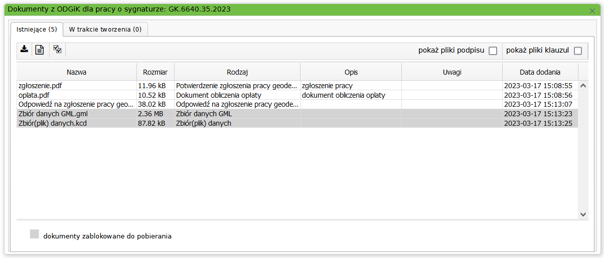 Widok okna dokumentacji wychodzącej z Ośrodka dla pracy Widok okna dokumentacji wychodzącej z Ośrodka dla pracy