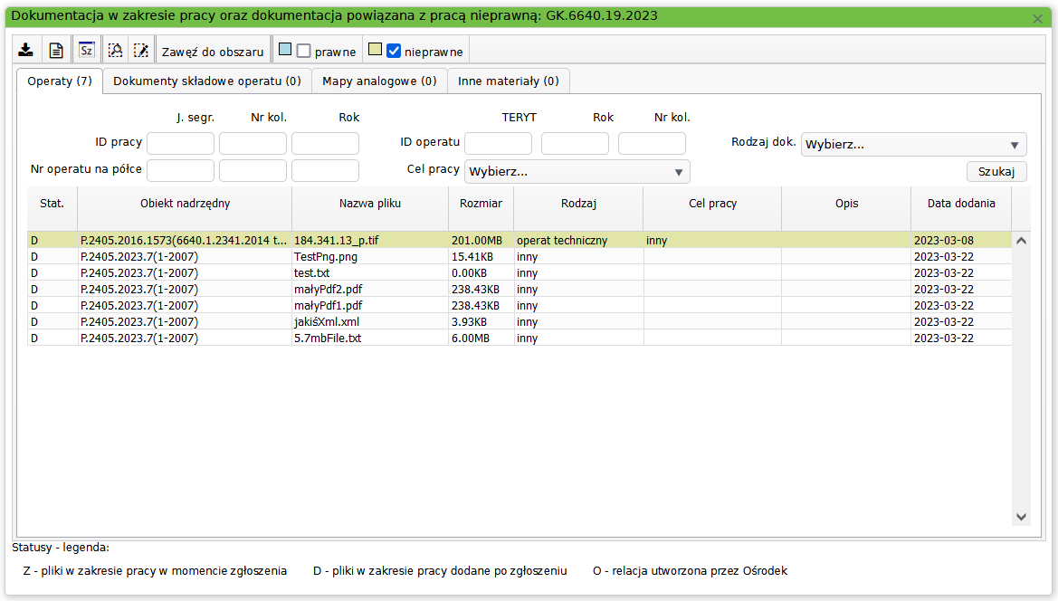 Widok okna dokumentacji w zakresie pracy oraz dokumentacji powiązanej z pracą Widok okna dokumentacji w zakresie pracy oraz dokumentacji powiązanej z pracą