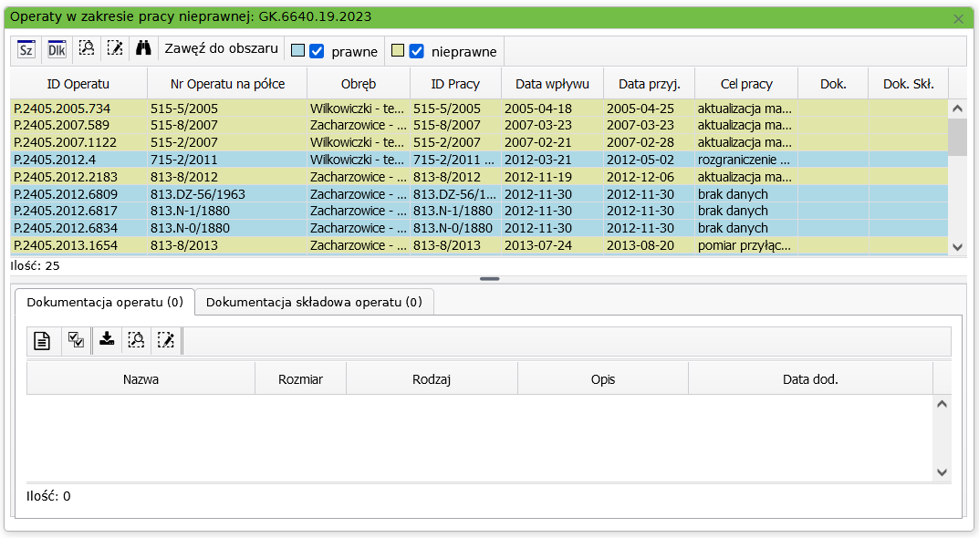 Widok okna z wylistowanymi operatami w zakresie pracy Widok okna z wylistowanymi operatami w zakresie pracy