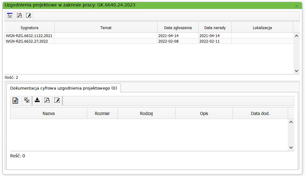 Widok okna z wylistowanymi uzgodnieniami projektowymi w zakresie pracy Widok okna z wylistowanymi uzgodnieniami projektowymi w zakresie pracy
