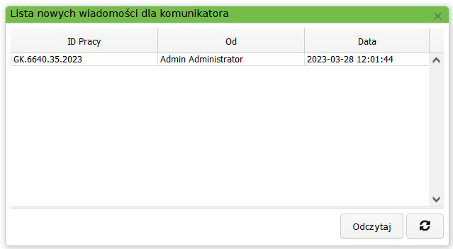 Widok okna z listą nowych wiadomości dla komunikatora Widok okna z listą nowych wiadomości dla komunikatora