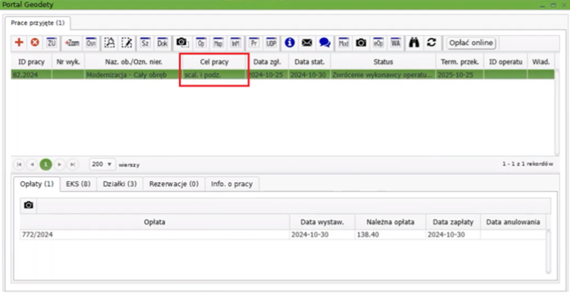 Widok okna portalu geodety Widok okna portalu geodety