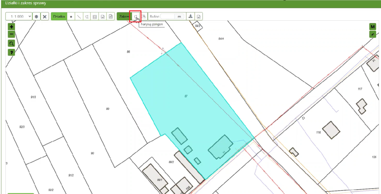widok mapy z zaznaczoną ikoną rysowania poligonu widok mapy z zaznaczoną ikoną rysowania poligonu
