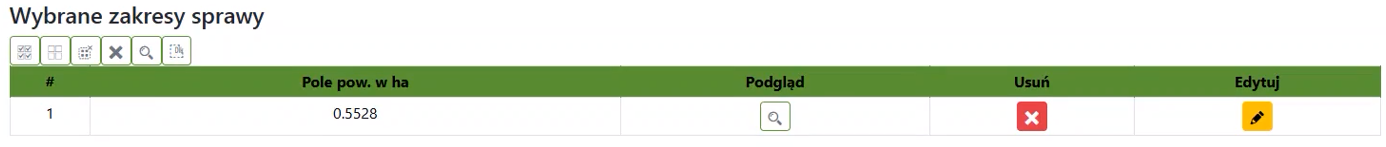 Widok wybranych zakresów sprawy Widok wybranych zakresów sprawy