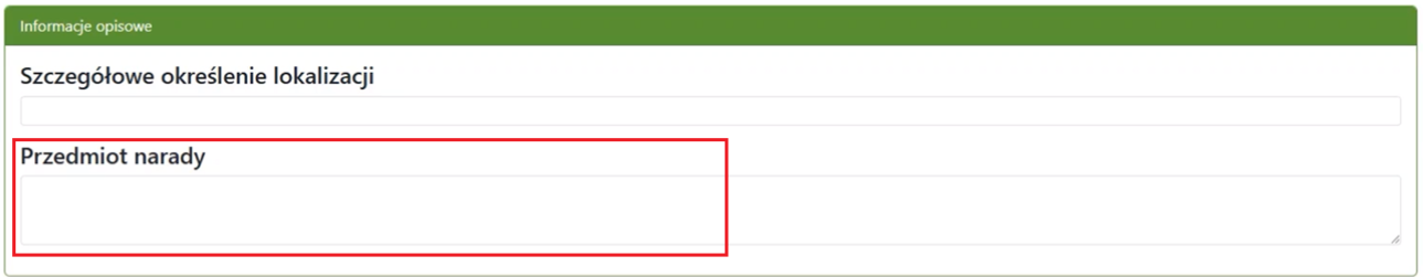 Widok pola z informacjami opisowymi do uzupełnienia Widok pola z informacjami opisowymi do uzupełnienia