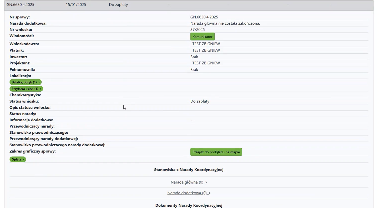 Widok rozwiniętych szczegółów sprawy Widok rozwiniętych szczegółów sprawy