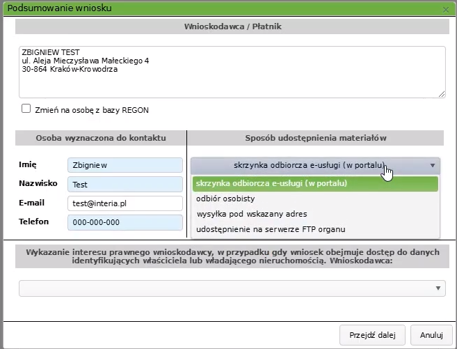 Widok okna podsumowania wniosku Widok okna podsumowania wniosku