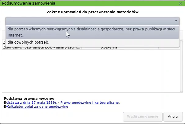 Widok okna podsumowania zamówienia Widok okna podsumowania zamówienia