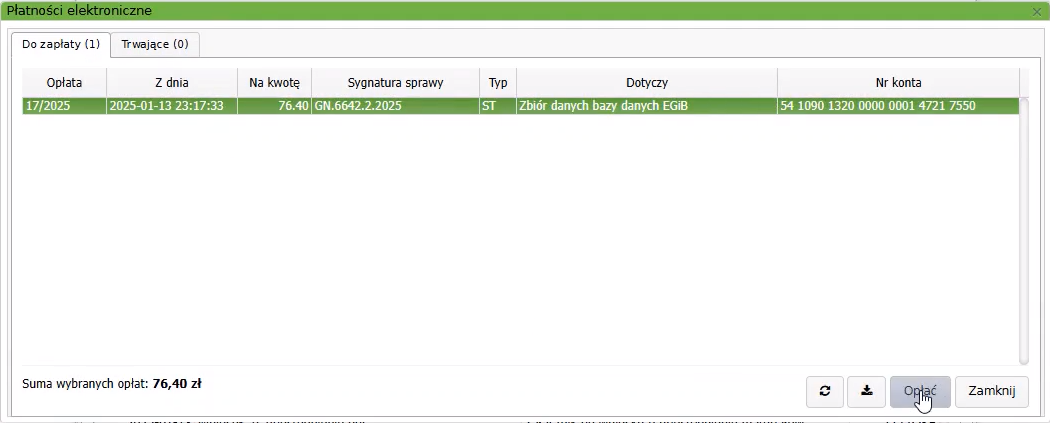 Widok okna z płatnościami elektronicznymi Widok okna z płatnościami elektronicznymi