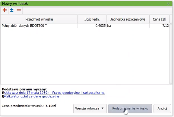 Widok okna nowego wniosku Widok okna nowego wniosku