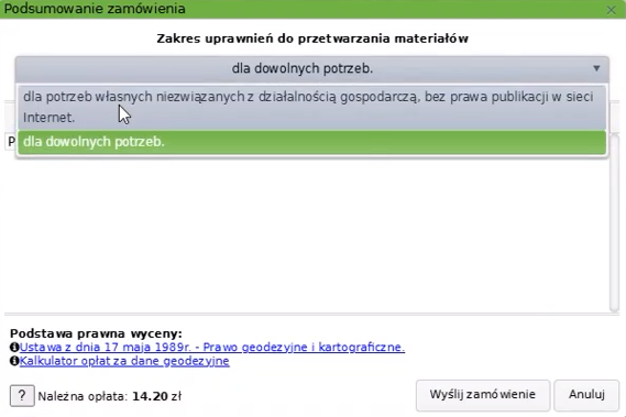 Widok okna podsumowania zamówienia Widok okna podsumowania zamówienia