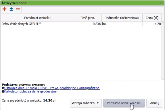 Widok okna nowego wniosku Widok okna nowego wniosku