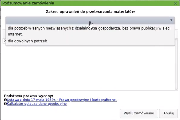 Widok okna podsumowania zamówienia Widok okna podsumowania zamówienia
