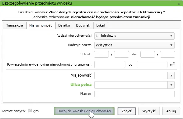 Widok okna: Uszczegółowienie przedmiotu wniosku Widok okna: Uszczegółowienie przedmiotu wniosku