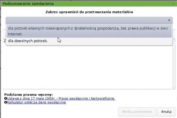 Widok okna podsumowania zamówienia Widok okna podsumowania zamówienia