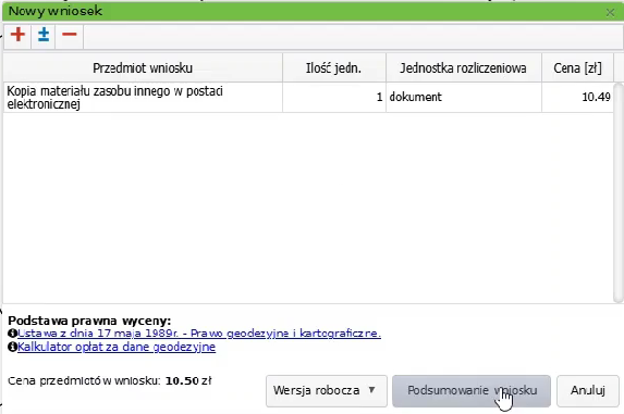 Widok okna nowego wniosku Widok okna nowego wniosku