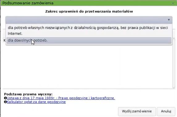 Widok okna podsumowania zamówienia Widok okna podsumowania zamówienia