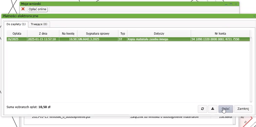 Widok okna płatności elektronicznych Widok okna płatności elektronicznych