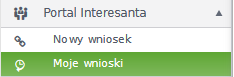 Widok opcji modułu portalu interesanta z zaznaczonym polem: Moje wnioski Widok opcji modułu portalu interesanta z zaznaczonym polem: Moje wnioski