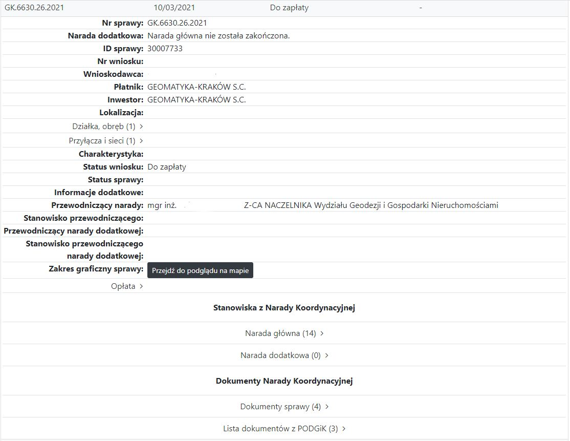 Widok okna szczegółów sprawy Widok okna szczegółów sprawy
