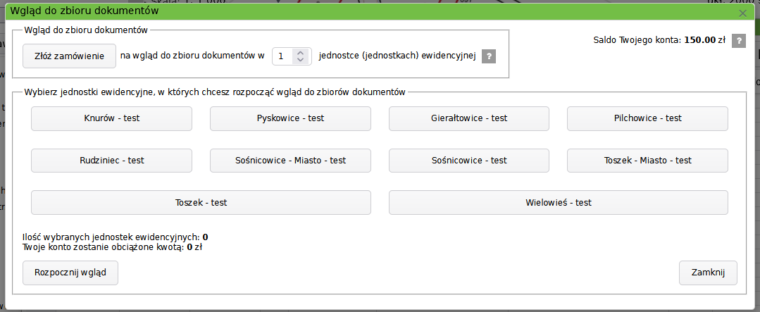 Widok okna do zamawiania wglądu do zbiorów dokumentów Widok okna do zamawiania wglądu do zbiorów dokumentów