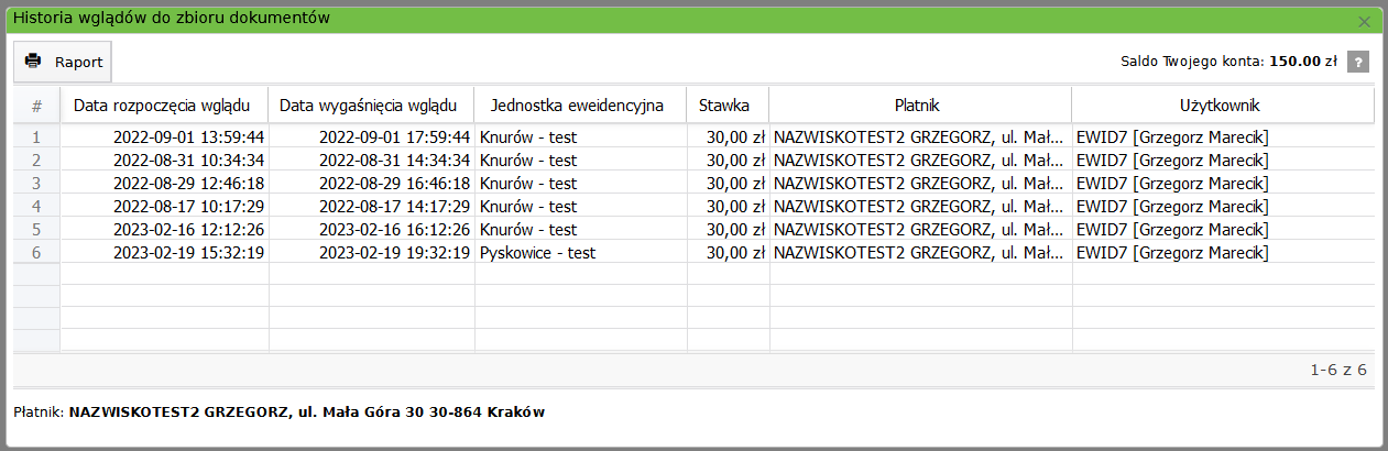 Widok okna z wylistowaną historią wglądów do zbioru dokumentów Widok okna z wylistowaną historią wglądów do zbioru dokumentów