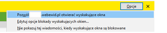 Widok opcji zezwolenia na otwieranie wyskakujących okienek Widok opcji zezwolenia na otwieranie wyskakujących okienek