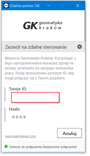 Okno zdalnej pomocy Okno zdalnej pomocy