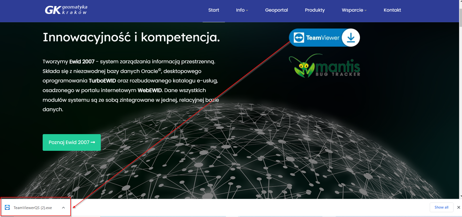 Widok okna przeglądarki Chrome ze wskazanym paskiem na dole ekranu z pobranymi plikami Widok okna przeglądarki Chrome ze wskazanym paskiem na dole ekranu z pobranymi plikami