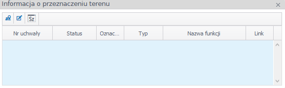 Widok okna z informacją o przeznaczeniu terenu