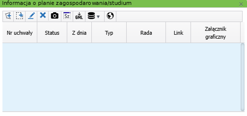 Widok okna informacji o planie zagospodarowania/studium Widok okna informacji o planie zagospodarowania/studium