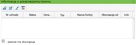 Widok okna z informacją o przeznaczeniu terenu Widok okna z informacją o przeznaczeniu terenu