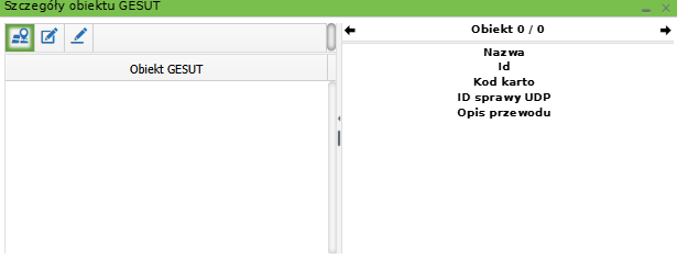 Widok okna ze szczegółami obiektu GESUT Widok okna ze szczegółami obiektu GESUT