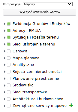 Panel z listwą warstw mapowych Panel z listwą warstw mapowych