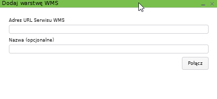 Widok okna dodawania nowej warstwy WMS Widok okna dodawania nowej warstwy WMS