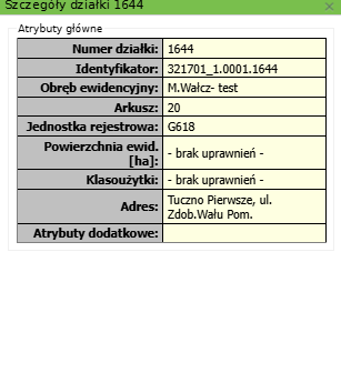 Widok okna szczegółów działki Widok okna szczegółów działki