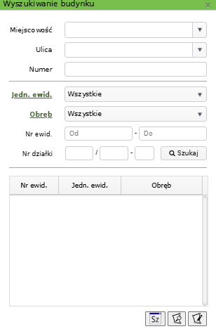 Widok okna wyszukiwania budynku Widok okna wyszukiwania budynku