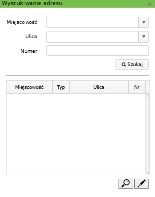 Widok okna wyszukiwania adresu Widok okna wyszukiwania adresu
